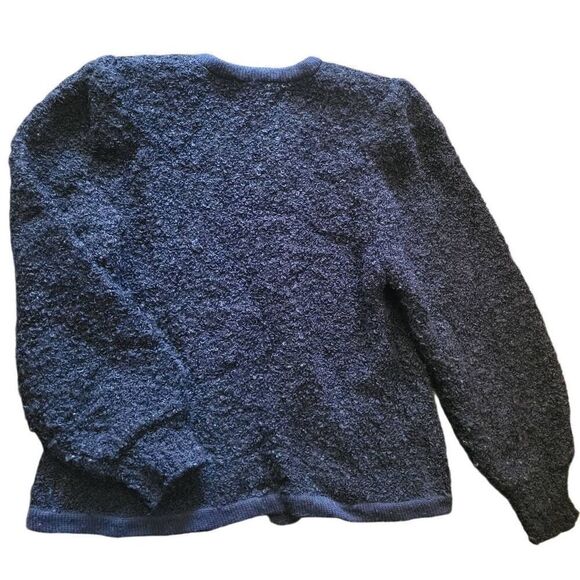 Vintage 80s Cardigan Sweater Women's Small Black Boucle Balloon Sleeve - Picture 2 of 4